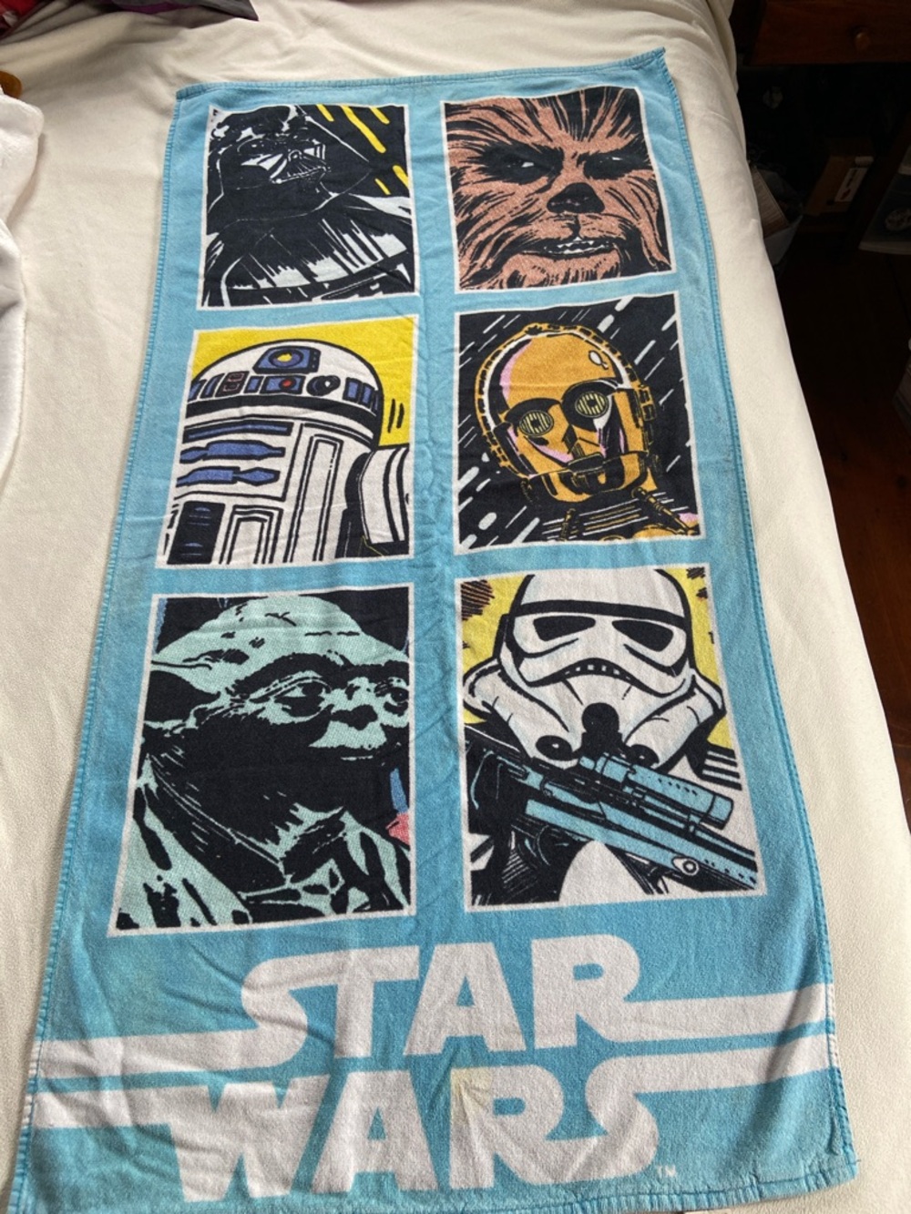 Star Wars 2015 Light Blue Panel Towel with Multi-Color Character Blocks